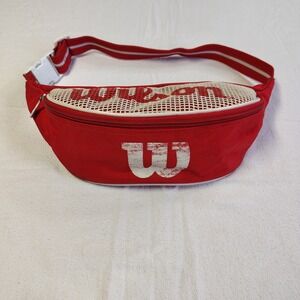 VINTAGE Wilson Fanny Pack Waist Bag Unisex OS Red Mesh Logo Adjustable Strap